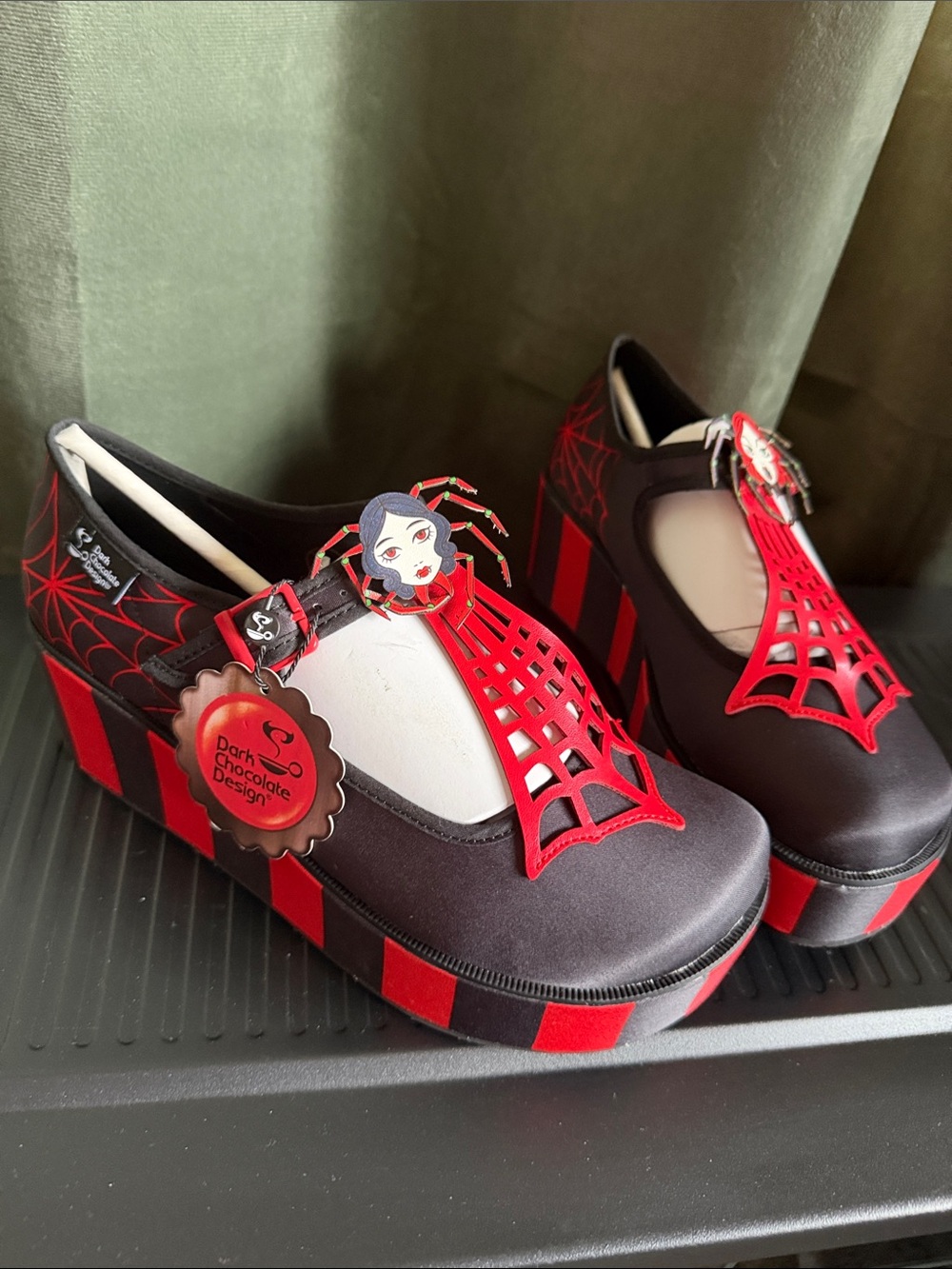 Dark Chocolate Designs Red & Black Spiderweb Platform Mary Janes NWT!